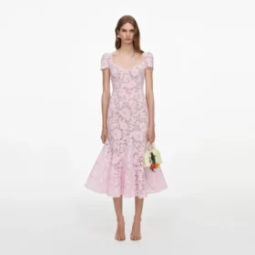 Pink Spiral Lace Midi Dress