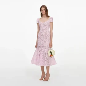 Pink Spiral Lace Midi Dress