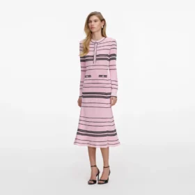 Pink Stripe Knit Midi Dress
