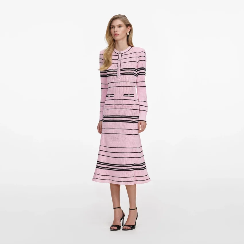 Pink Stripe Knit Midi Dress Pink Stripe Knit Midi Dress