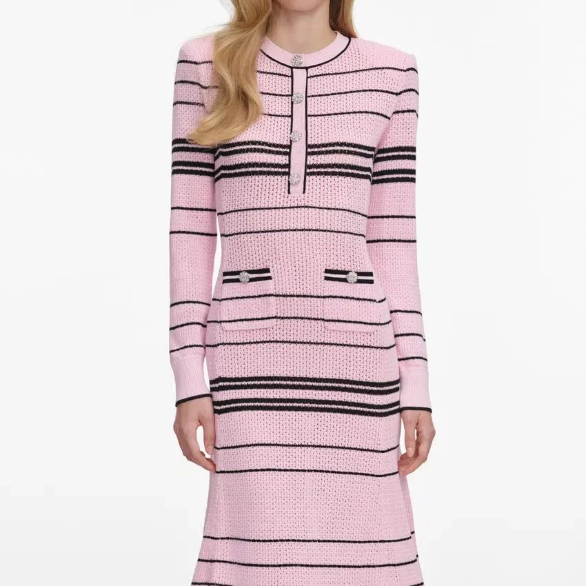 Pink Stripe Knit Midi Dress Pink Stripe Knit Midi Dress