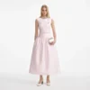 Pink Taffeta Belted Midi Dress