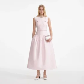 Pink Taffeta Belted Midi Dress