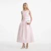 Pink Taffeta Belted Midi Dress