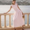 Pink Taffeta Belted Midi Dress