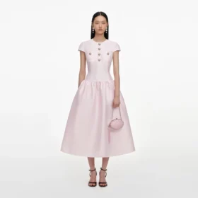 Pink Taffeta Buttoned Midi Dress