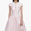 Pink Taffeta Buttoned Midi Dress Pink Taffeta Buttoned Midi Dress