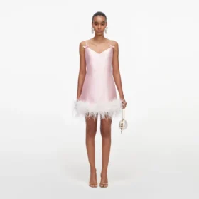 Pink Taffeta Feather Mini Dress