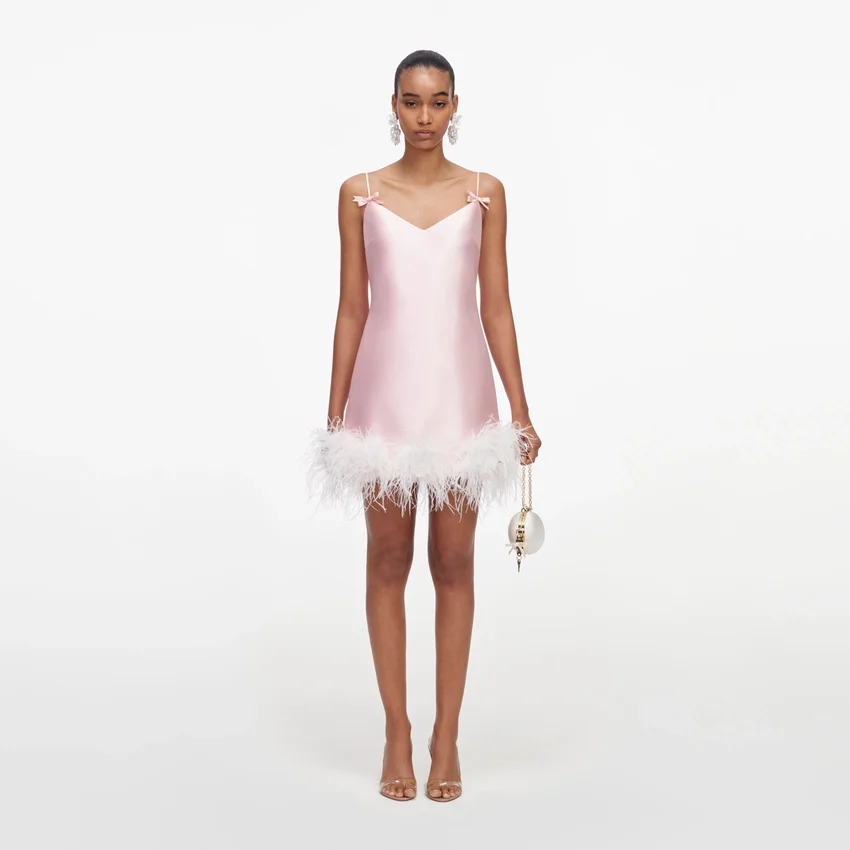 Pink Taffeta Feather Mini Dress Pink Taffeta Feather Mini Dress