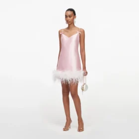 Pink Taffeta Feather Mini Dress