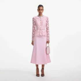 Pink Tailored Lace Midi Dress