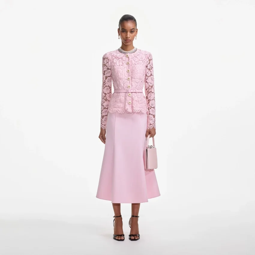 Pink Tailored Lace Midi Dress Pink Tailored Lace Midi Dress