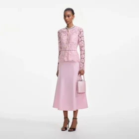Pink Tailored Lace Midi Dress