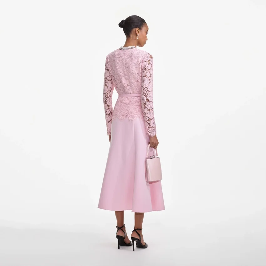Pink Tailored Lace Midi Dress Pink Tailored Lace Midi Dress