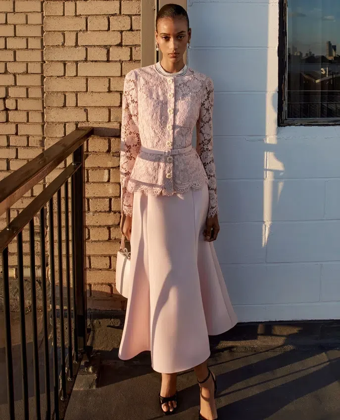 Pink Tailored Lace Midi Dress Pink Tailored Lace Midi Dress