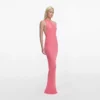 Pink Viscose Knit One Shoulder Maxi Dress Pink Viscose Knit One Shoulder Maxi Dress