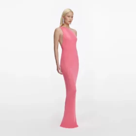 Pink Viscose Knit One Shoulder Maxi Dress