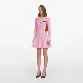 Pink Viscose Knit Tie Mini Dress