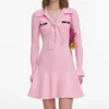 Pink Viscose Knit Tie Mini Dress