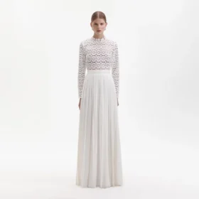 Pleated Crochet Floral Maxi Dress