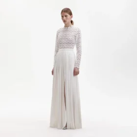 Pleated Crochet Floral Maxi Dress