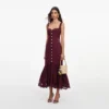 Plum Linen Blend Lace Insert Midi Dress