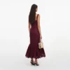 Plum Linen Blend Lace Insert Midi Dress