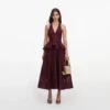 Plum Linen Blend Peplum Midi Dress Plum Linen Blend Peplum Midi Dress