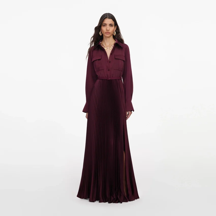 Plum Satin Pleated Maxi Dress Plum Satin Pleated Maxi Dress