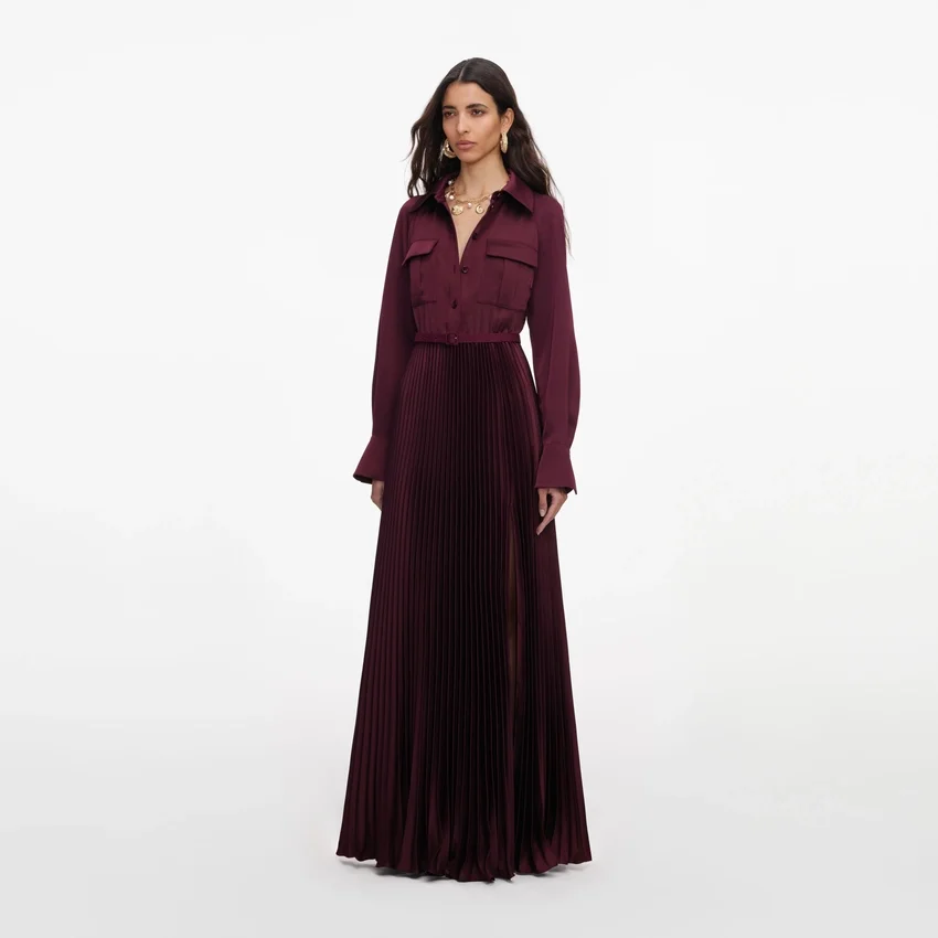 Plum Satin Pleated Maxi Dress Plum Satin Pleated Maxi Dress