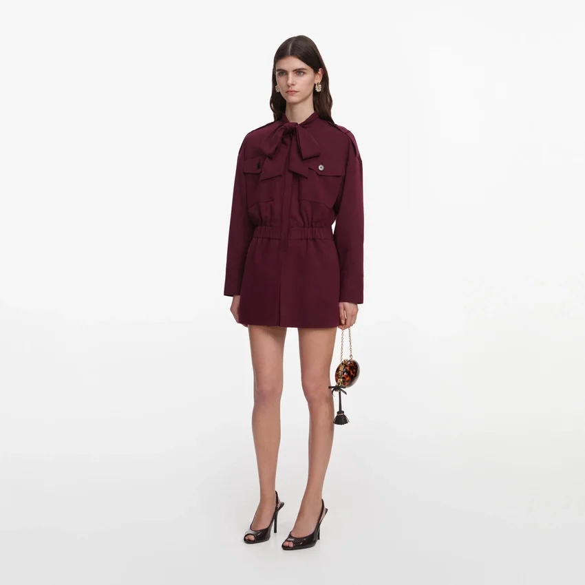 Plum Twill Tie Neck Playsuit Plum Twill Tie Neck Playsuit