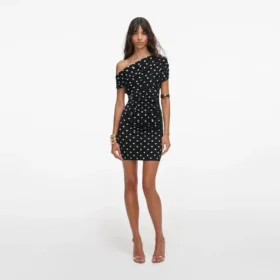 Polka Dot Draped Knit Mini Dress