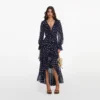 Polka Dot Georgette Ruffle Maxi Dress