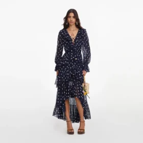 Polka Dot Georgette Ruffle Maxi Dress