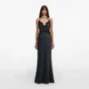 Polka Dot Satin Lace Maxi Dress