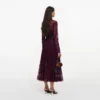 Purple Lace Tie Neck Midi Dress