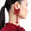 Red Bow Diamante Earrings