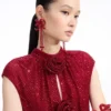 Red Bow Diamante Earrings