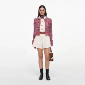 Red Check Frayed Knit Jacket