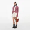 Red Check Frayed Knit Jacket