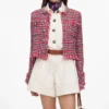 Red Check Frayed Knit Jacket
