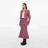 Red Check Frayed Knit Midi Skirt