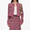 Red Check Frayed Knit Midi Skirt