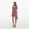 Red Check Frayed Knit Mini Dress