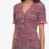 Red Check Frayed Knit Mini Dress