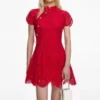 Red Fine Lace Mini Dress