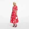Red Floral Cotton Midi Dress
