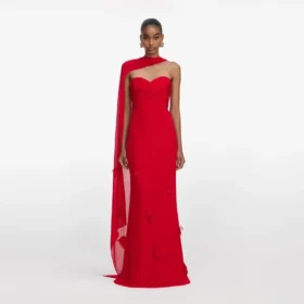 Red Georgette Flower Maxi Dress