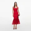 Red Linen Blend Lace Midi Dress