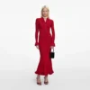 Red Pearl Trim Knit Midi Dress